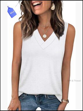 V-Neck Sleeveless Tank Top, Soft Polyester Rayon Blend, Loose Fit Summer Tee